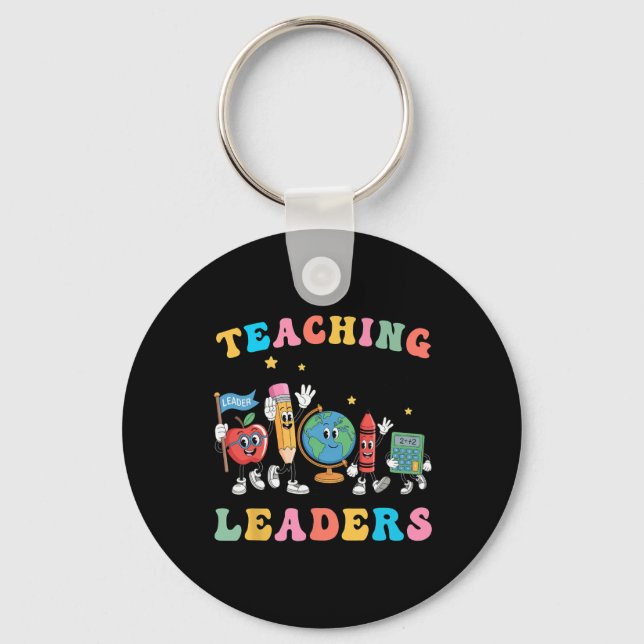 Retro Teaching Future Leaders Groovy Teacher Back  Keychain (Front)