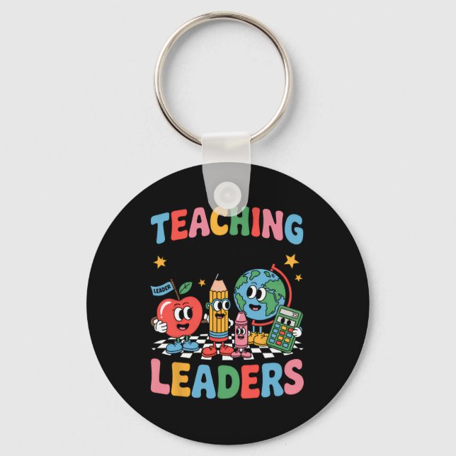 Retro Teaching Future Leaders Groovy Teacher Back  Keychain (Front)