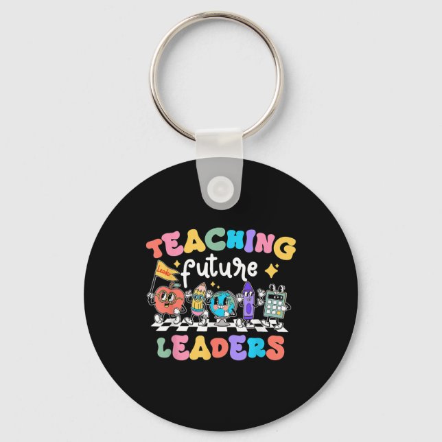 Retro Teaching Future Leaders Groovy Teacher Back  Keychain (Front)