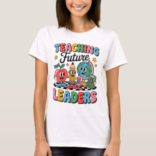 Retro Teaching Future Leaders Groovy Teacher Back T-Shirt