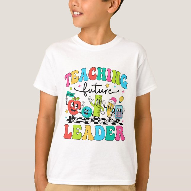 Retro Teaching Future Leaders Groovy Teacher Back  T-Shirt (Front)
