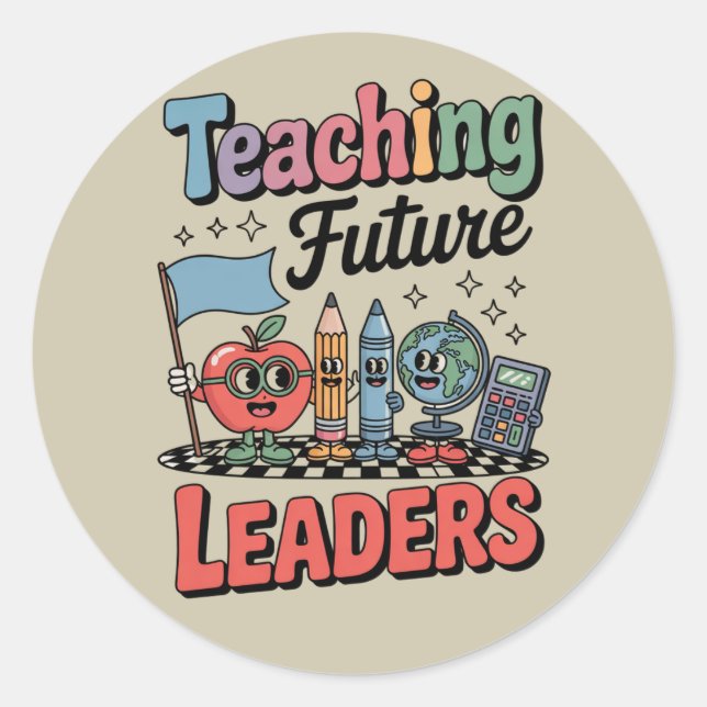 Retro Teaching Future Leaders Groovy Teacher Classic Round Sticker (Front)