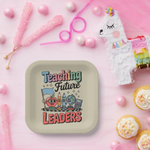 Retro Teaching Future Leaders Groovy Teacher Paper Plate