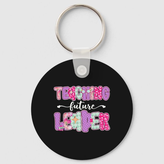 Retro Teaching Future Leaders Preppy Teacher Back  Keychain (Front)