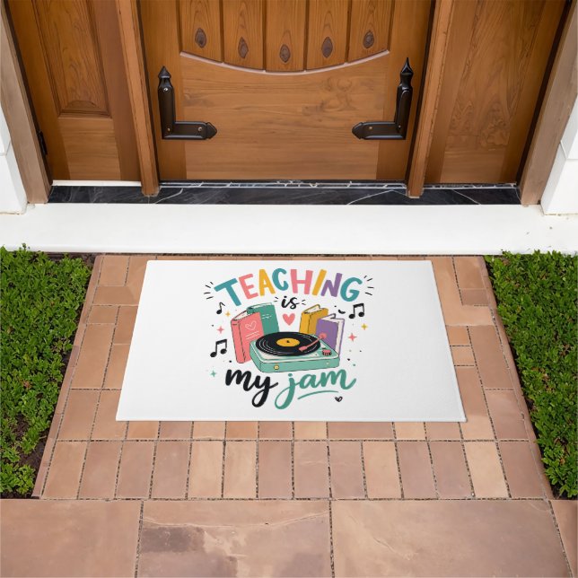 Retro Teaching Is My Jam Vinyl Record Teacher Doormat (Outdoor)