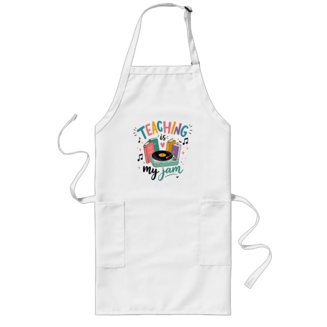 Retro Teaching Is My Jam Vinyl Record Teacher Long Apron (Front)
