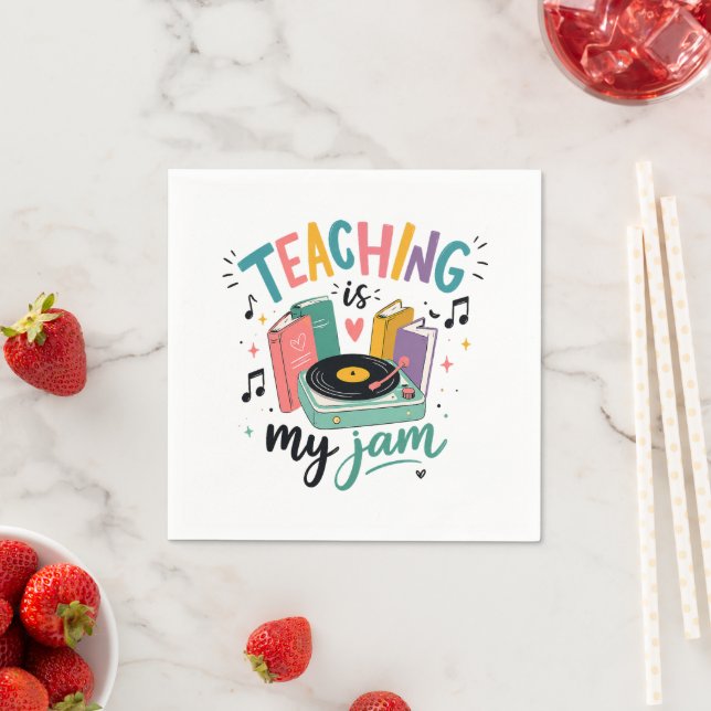 Retro Teaching Is My Jam Vinyl Record Teacher Napkin (Insitu)