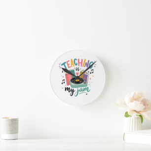 Retro Teaching Is My Jam Vinyl Record Teacher Round Clock
