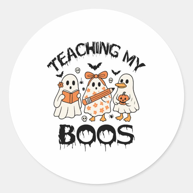 Retro Teaching My Boos Halloween Classic Round Sticker (Front)