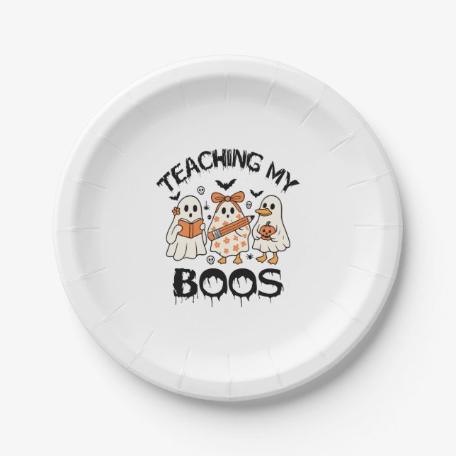 Retro Teaching My Boos Halloween Paper Plate (Front)