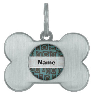 Retro Teal and Taupe Rings Pattern Pet Name Tag