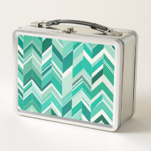 Retro Teal and Turquoise Chevron Metal Lunch Box