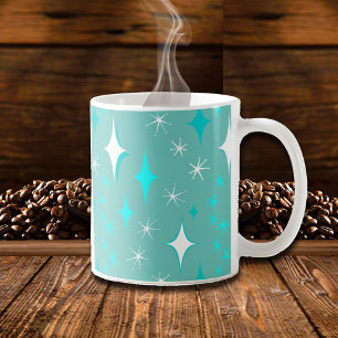 Retro Teal and White Star Pattern Mug