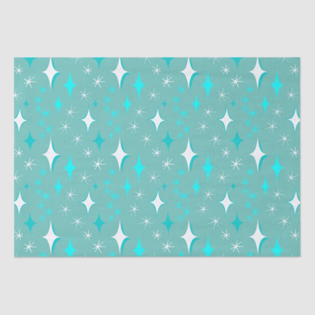 Retro Teal and White Star Pattern Tissue Paper (Front)