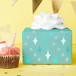 Retro Teal and White Star Pattern Wrapping Paper