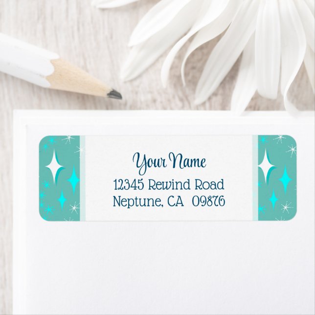 Retro Teal and White Stars Editable Return Address (Insitu)