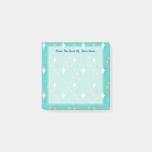 Retro Teal and White Stars Editable Stickies Post-it Notes