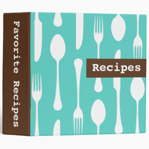 Retro teal aqua and brown kitchen recipe binder