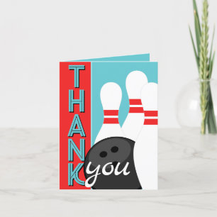 Retro Teal Blue and Red Bowling Thank You Cards