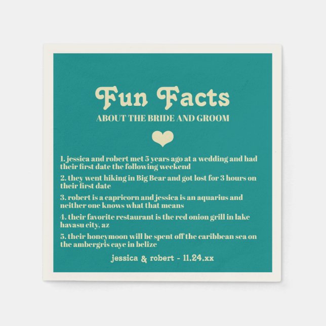 Retro Teal Blue Fun Facts Personalized Napkin (Front)