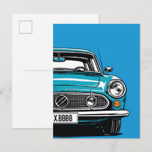 Retro Teal Classic Car Front Pop Art Illustration Postcard