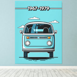 Retro Teal Classic Van Front Pop Art Illustration Canvas Print