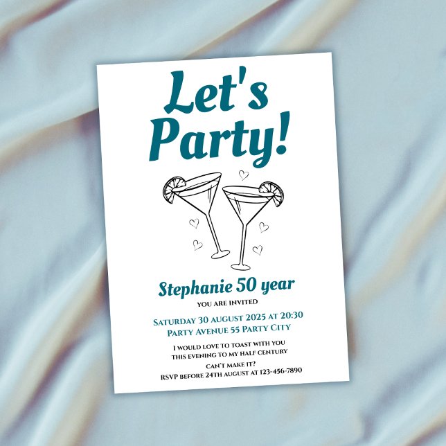 Retro Teal Cocktail Woman's 50th Birthday Party Invitation (Creator Uploaded)