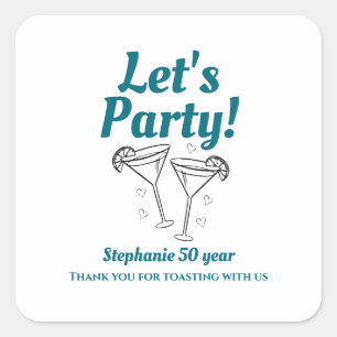 Retro Teal Cocktail Woman's 50th Birthday Party Square Sticker