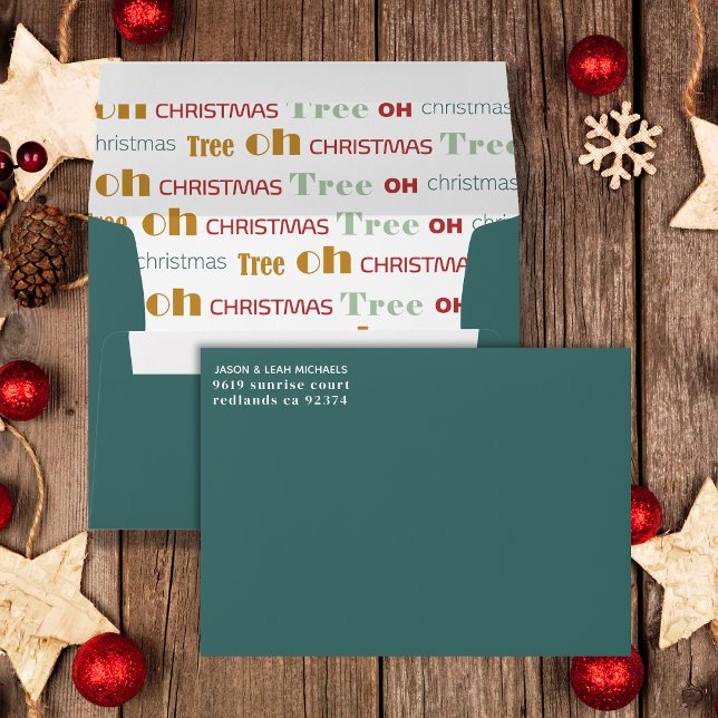 Retro Teal Colourful Oh Christmas Tree Holiday Envelope (Creator Uploaded)
