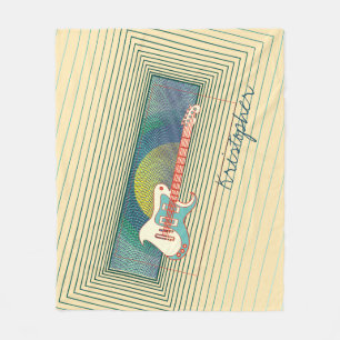 Retro Teal Electric Guitar Cool Personalized Name Fleece Blanket