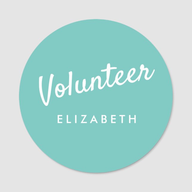 Retro Teal Green Volunteer Magnetic Name Tag (Front)