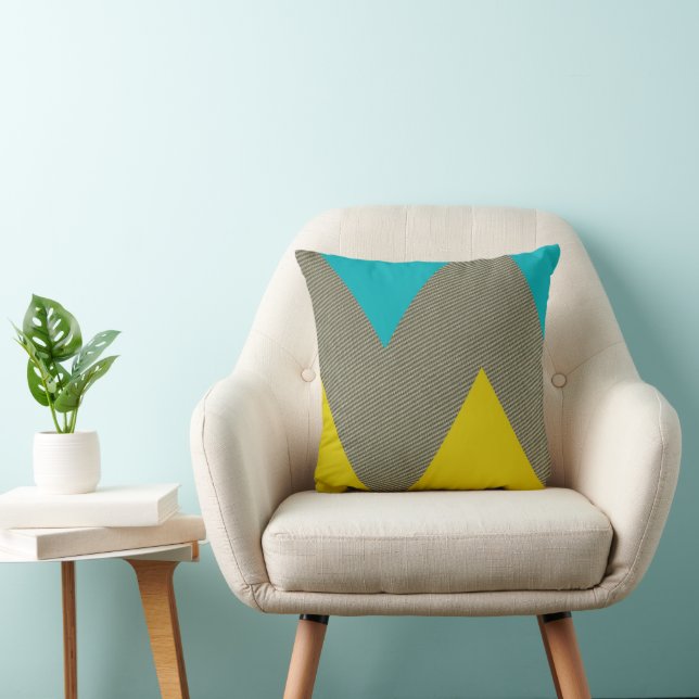 Retro Teal Mustard Yellow Tweed  Throw Pillow (Chair)