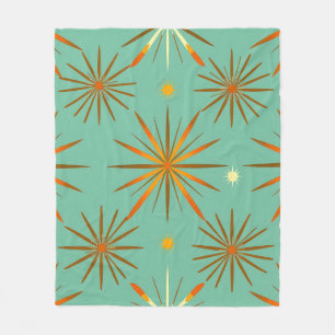 Retro Teal Orange Starburst Pattern Fleece Blanket