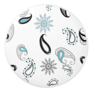 Retro Teal Paisley ceramic knob