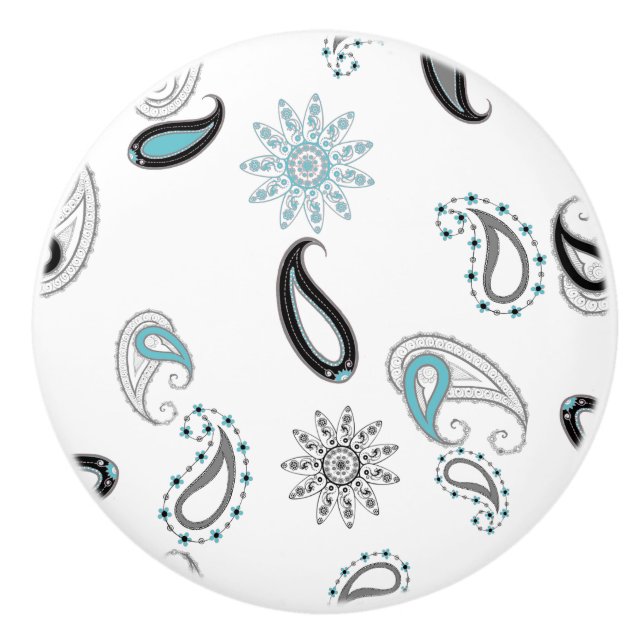 Retro Teal Paisley ceramic knob (Front)