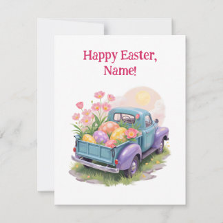 Retro Teal & Purple Truck with Easter Eggs RSVP Card