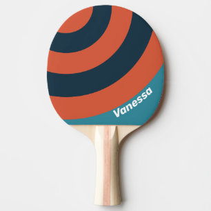 Retro Teal Splash Circle Stripe with Name Ping Pong Paddle
