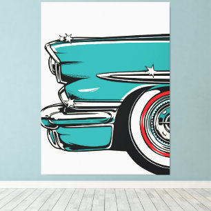 Retro Teal Sports Car Front Pop Art Illustration Canvas Print