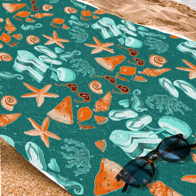 Retro Teal Summer Trip Beach Vibes Vacation  Towel (Creator Uploaded)