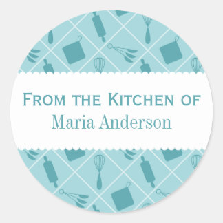 Retro Teal Utensils Round Kitchen Labels
