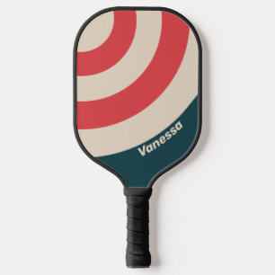 Retro Teal Vibe Circle Stripe with Name Pickleball Paddle