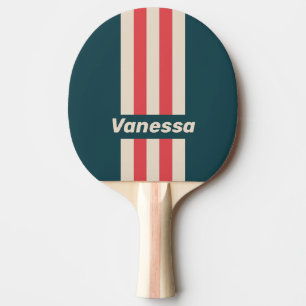 Retro Teal Vibe Pin Stripes with Name Ping Pong Paddle