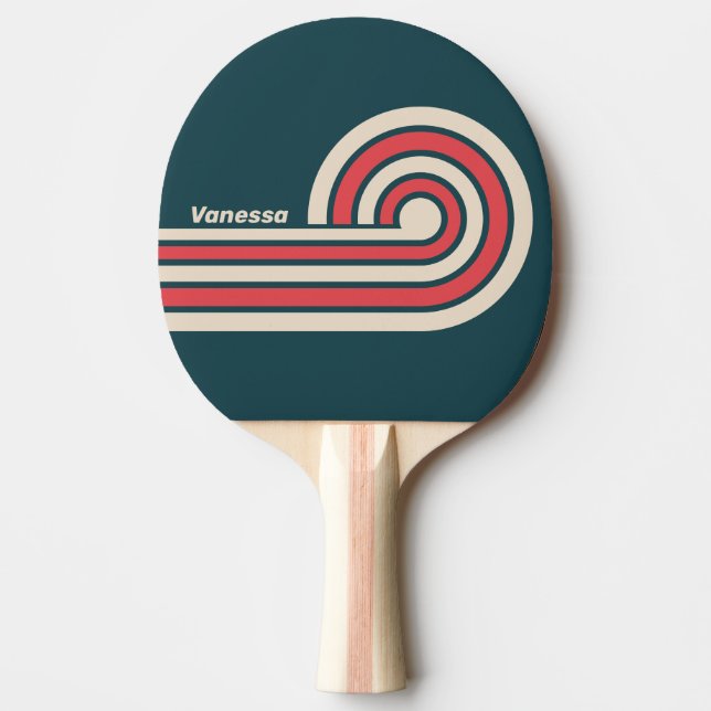 Retro Teal Vibe Stripes with Name Ping Pong Paddle (Front)