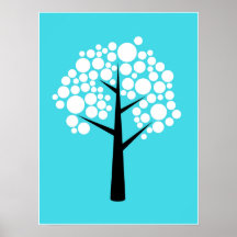 Retro Teal White Black Bubble Tree Poster