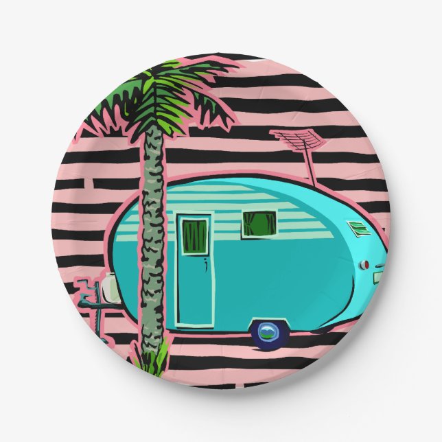 Retro Teardrop Camper Paper Plate (Front)