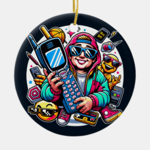Retro Tech Playground: A Nostalgic 90s Odyssey Ceramic Ornament