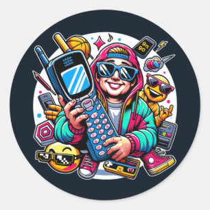 Retro Tech Playground: A Nostalgic 90s Odyssey Classic Round Sticker