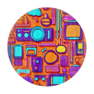 Retro Tech Pop: Nostalgic Gadget Collage Cutting Board