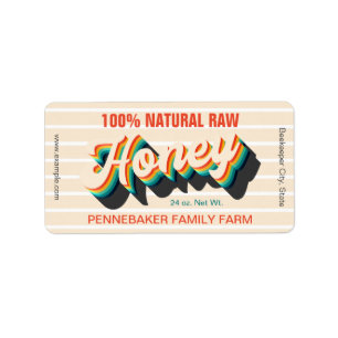 Retro Technicolor Stripes Typographic Honey Jar Label