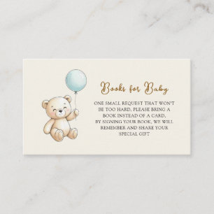 Retro Teddy Bear Blue Baby Shower Book Request Enclosure Card
